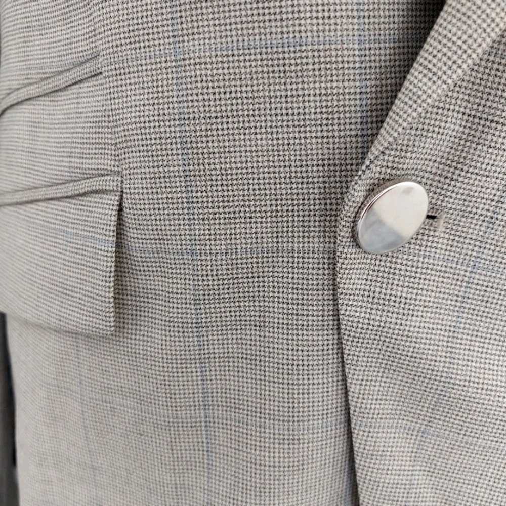 Hugo Boss Womens Blazer Size 14 Gray Blue Plaid Jarinary Virgin Wool Jacket New - Picture 3 of 11